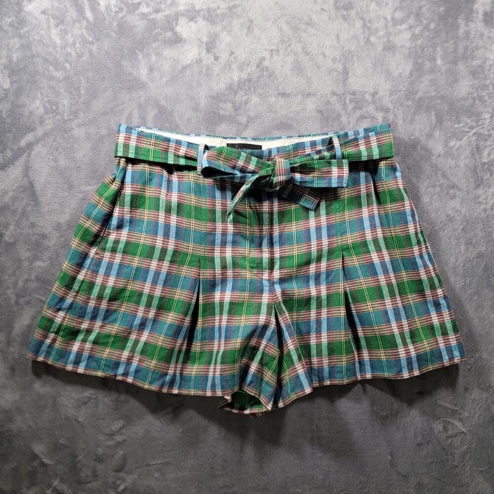 NWT J. Crew Womens 16 Linen Blend Plaid Madras Paper Bag Shorts Green Blue